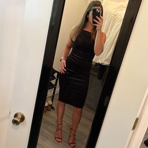 Black mini or midi velvet dress